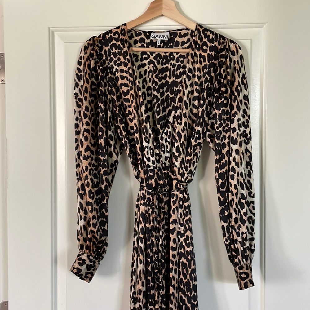 Ganni Leopard Maxi Wrap Dress- size 40.